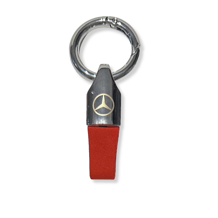 Ключодържател Mercedes-Benz от метал и велур, гравирано лого, сребристо-червено