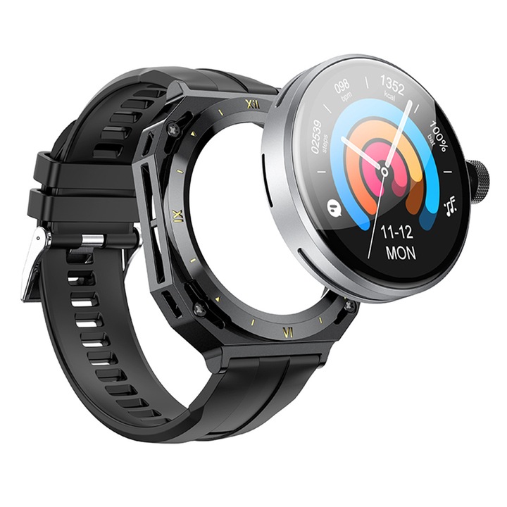 Ceas Inteligent 1.32 inch, Bluetooth 5.0, IP68, 200mAh + 2 Curele - Hoco Smart Sports (Y14) - Black