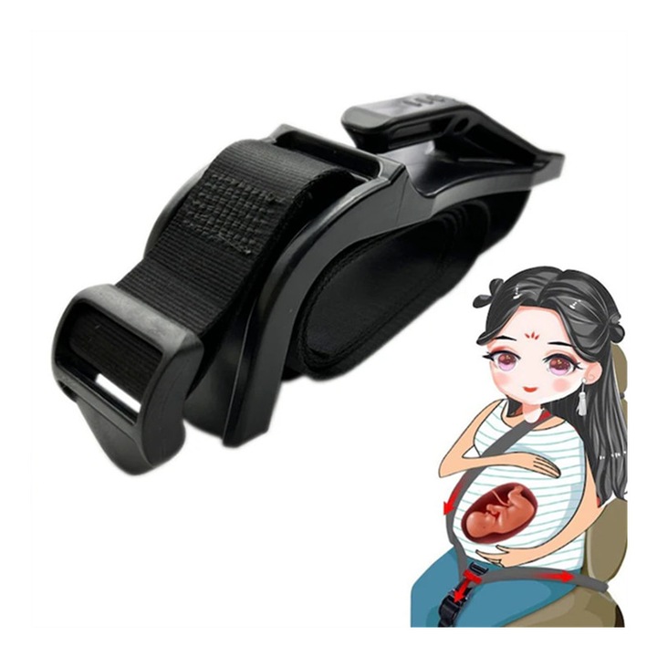 Adaptor Centura Siguranta Auto, pentru Confort in Sarcina si Postoperator, Nylon si ABS, Negru