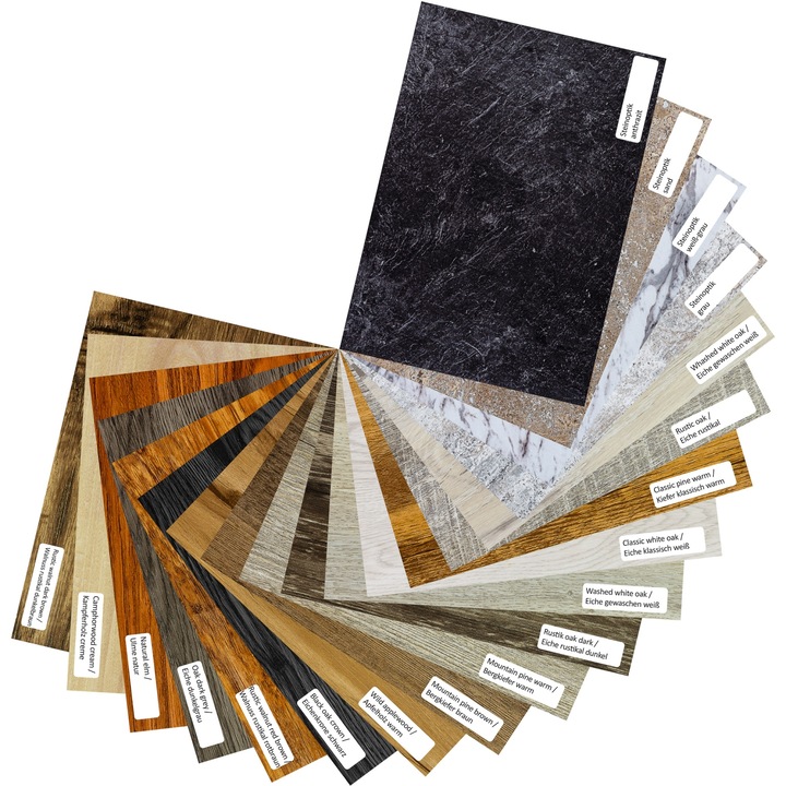Gama de culori pentru laminate de vinil, decor de lemn si piatra, STILISTA®