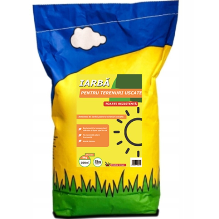 Seminte gazon 5kg pentru terenuri uscate – rezistente la seceta, acoperire 200 m²