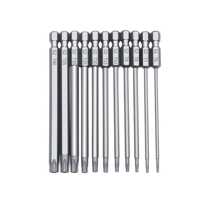 Set 11 piese biti magnetici pentru surubelnita Torx, hexagonal 1/4"