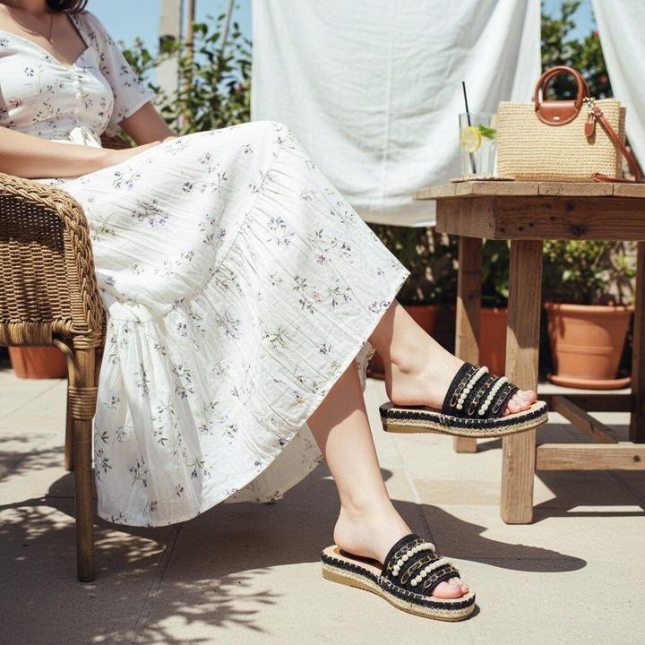 Papuci cu aplicatii decorative A22-150negru 105599, Negru, 35