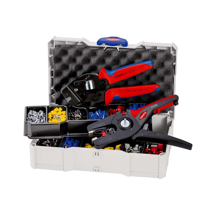 Trusa sertizare Knipex cu 2 clesti 380 pini terminali si cutie de depozitare