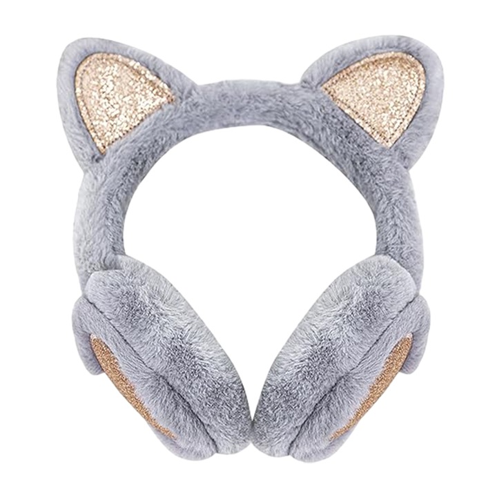 Női téli fülvédők, bolyhos macskafüles fülvédők, puha anyagból, többszínű, összecsukható