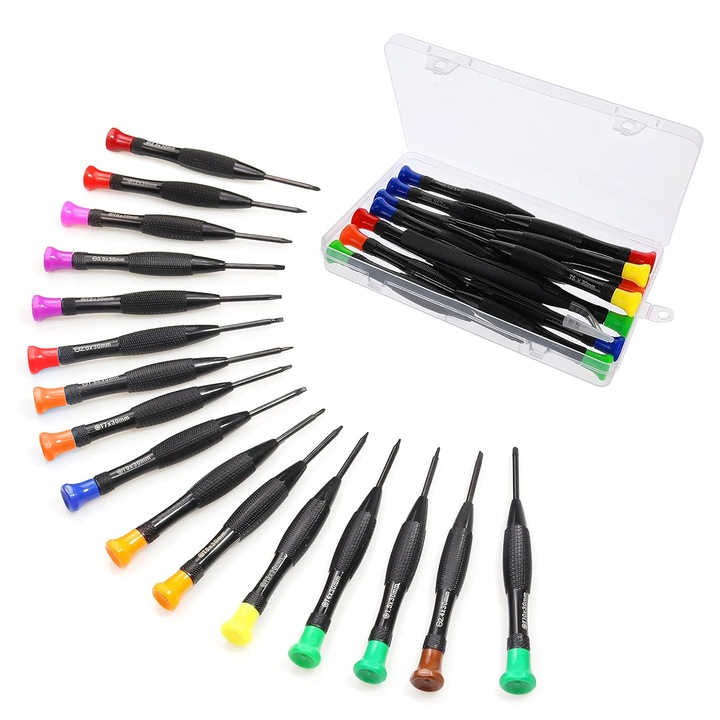 Set de surubelnite magnetice de precizie, 18 piese, AMRINUGL, manere antiderapante, otel aliaj crom-vanadiu