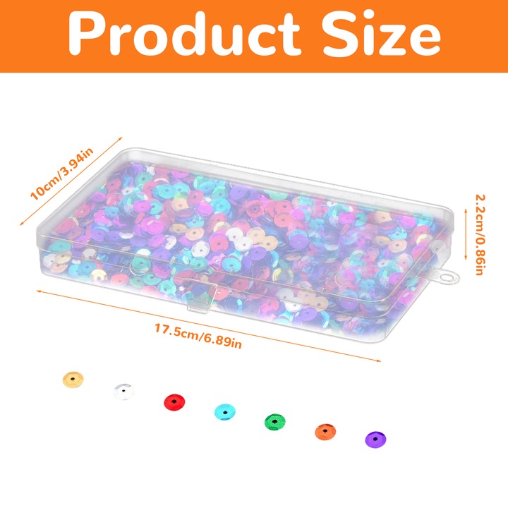 Set 30000 paiete rotunde multicolore cu cutie transparenta pentru artizanat, decorare, bijuterii, cusut haine