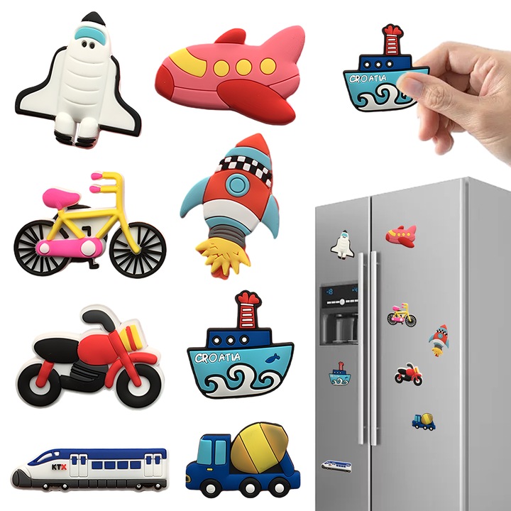8 db dekoratív hűtőmágnes készlet, járműmodell, tarka