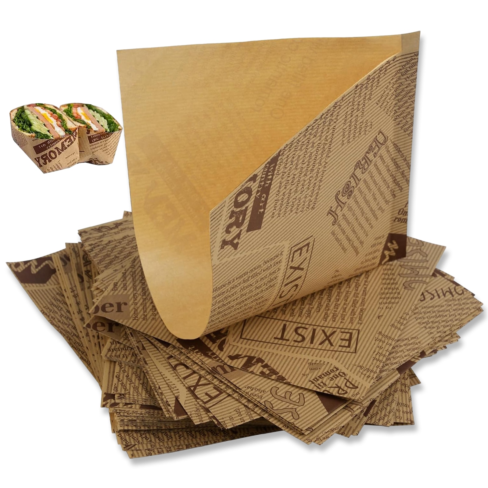 Set 100 pungi sandwich, hartie, 15x15cm, imprimeu Oldnews