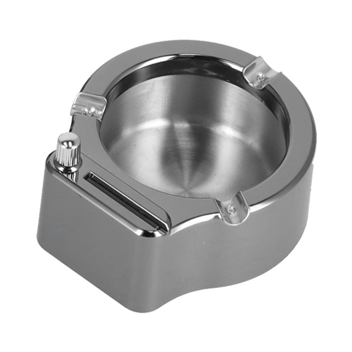 Hamutartó öngyújtóval, Longziming, rozsdamentes acél/műanyag, 113x99x47mm, fekete