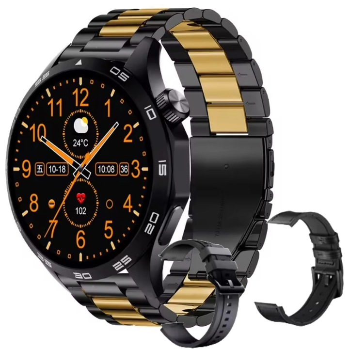 Ceas Smartwatch i4FIT®, 3 curele, Ecran tactil de 1.52 inch, Display HD-TFT, Initiere/Preluare Apel, Difuzor si Microfon incorporat, Ritm cardiac, Oxiometru, Pendometru, Calorii, Asistent vocal, SOS, Negru