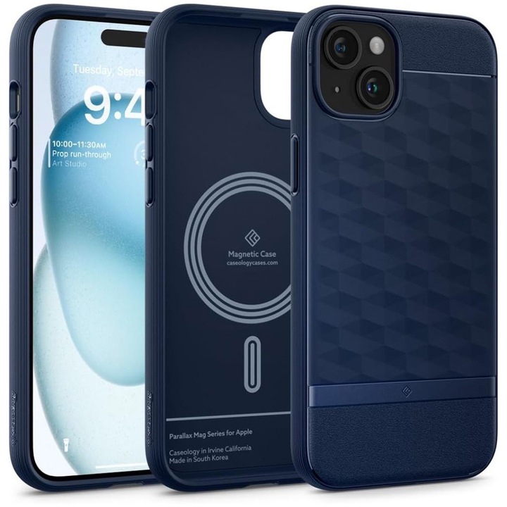 Husa compatibila cu iPhone 15, RAO Premium Grip, ru iPhone 15 - Spigen Caseology Parallax MagSafe, Y33, Premium Lexgard, Midnight Blue