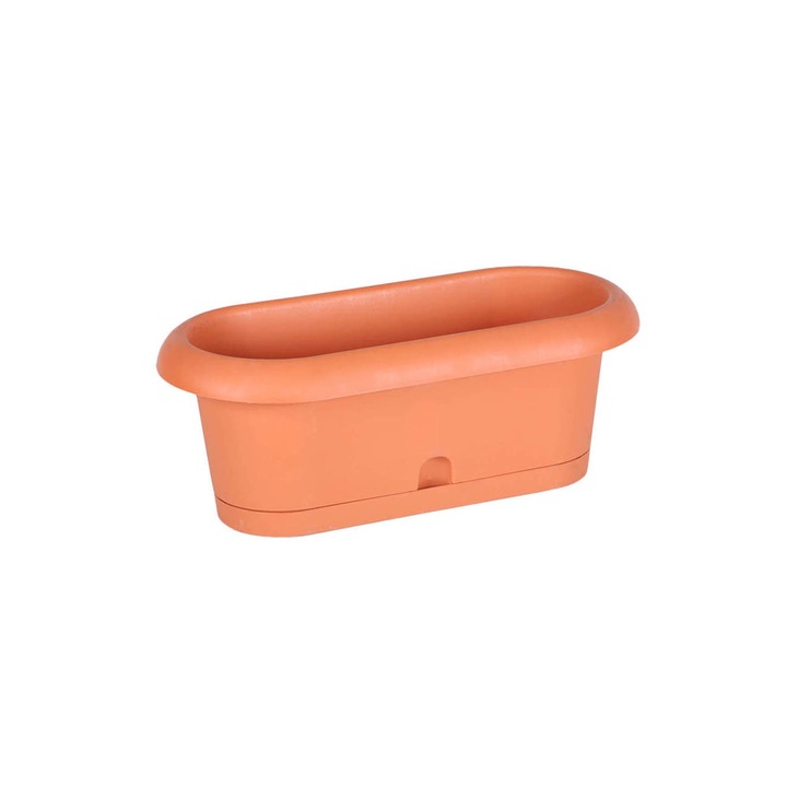 Jardiniera cu tava, Arcadia, 60 cm, Plastor Trading, culoare maro teracota, material plastic