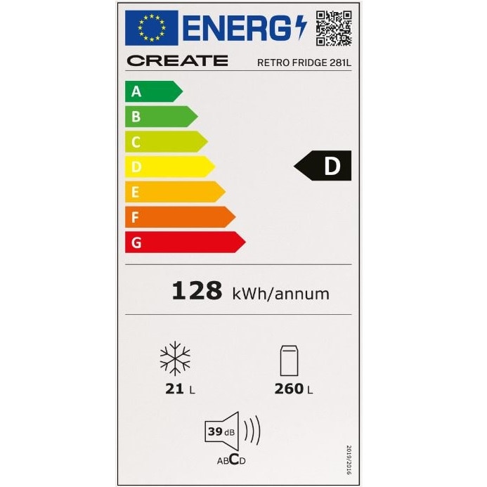 Frigider Retro CREATE, capacitate 281 litri, H 150 cm, congelator 21 litri, temperatura reglabila, 3 rafturi din sticla, 1 raft otel pentru sticle, 4 compartimente pe usa, compartiment fructe/legume, iluminare interioara, maner gold, negru