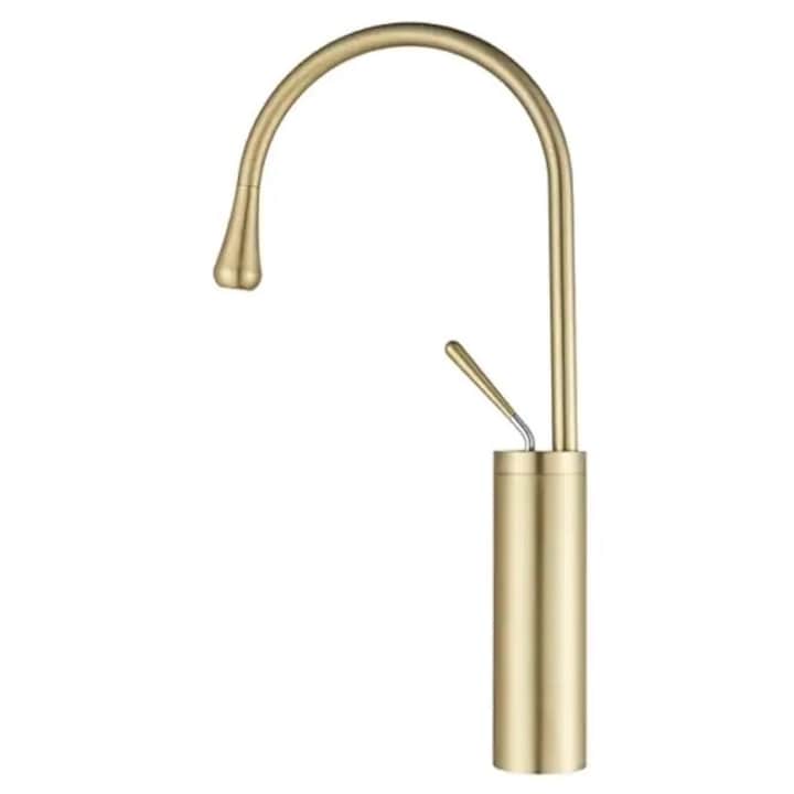 Baterie lavoar baie, pipa inalta, monocomandata, din Alama, auriu nichelat, Rain Drop de la Robinetulmeu