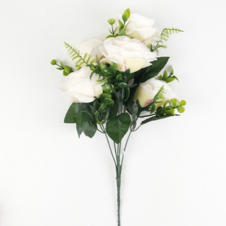 Buchet de trandafiri artificiali, pvc/textil 35 cm alb