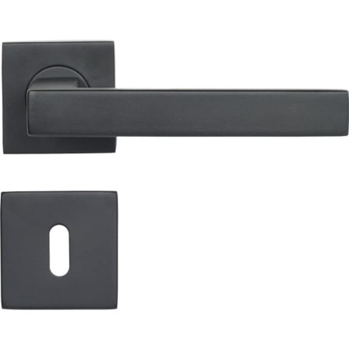 Manere Cu Rozeta Usa Interior Pertura Johann, Pentru Cheie Bb, Otel Inoxidabil, Negru