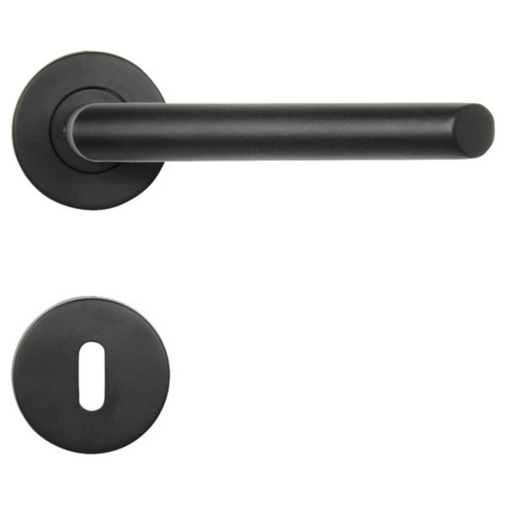 Manere Cu Rozeta Usa Interior Pertura Orva, Pentru Cheie Bb, Otel Inoxidabil, Negru