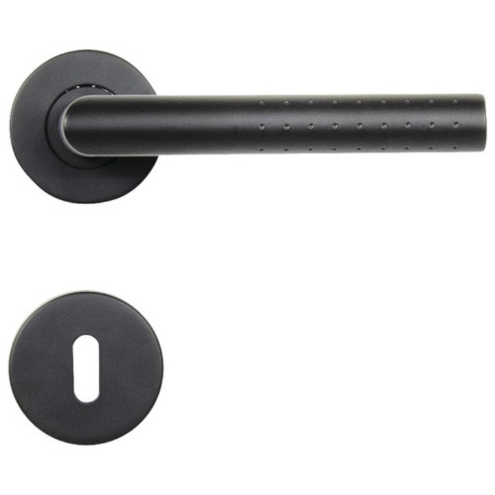 Manere Cu Rozeta Usa Interior Pertura Punktur, Pentru Cheie Bb, Otel Inoxidabil, Negru