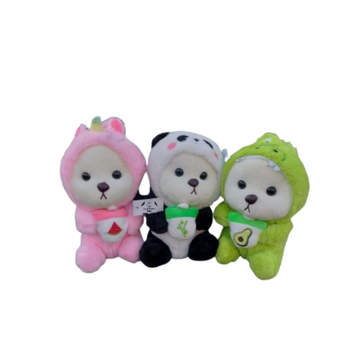 Set 3 Jucarie de plus VICTINY®, ursulet, negru/alb/verde/roz, 25 cm