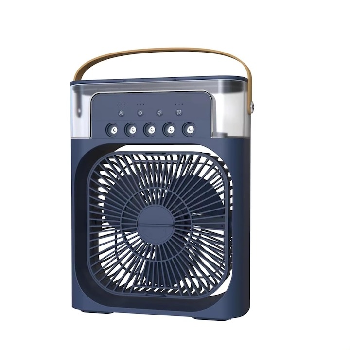 Ventilator portabil, cu rezervor de apa de 600 ml, cu vapori de apa, ventilatie, umidificator, purificator, albastru
