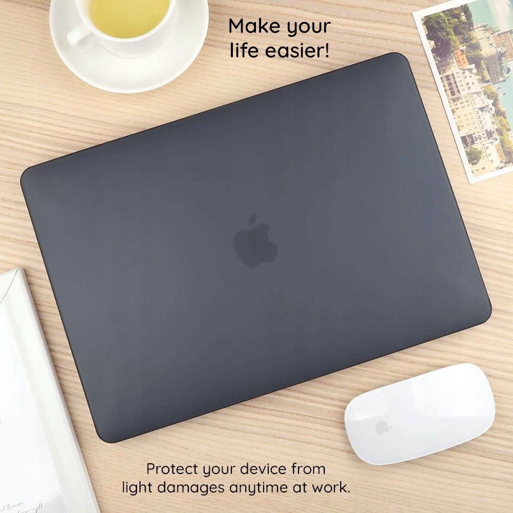 Carcasa High-Tech Encase pentru MacBook Air 13" 2022/2024, OPTIM SOLUTION, Design Transparent, Anti-Amprente, Precise Cutouts, Optim Protection Technology, 4 Suporturi Antiderapante, Snugly Filling, Negru Mat