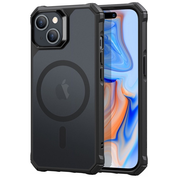 Husa compatibila cu iPhone 15 Plus, RAO Protection, ru iPhone 15 Plus - ESR Air Armor HaloLock, S87, Silicone, Frosted Pitch Black
