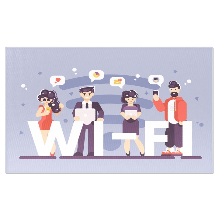 Картина на платно Мощната WIFI интернет мрежа, където интернет ентусиастите седят на устройства 120x80CM
