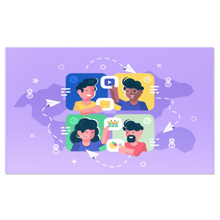 Tablou Canvas Contactele Familiei Trecute in Telefon cu Poza Videocall de Familie cu Membrii din Tari Diferite 40x25CM