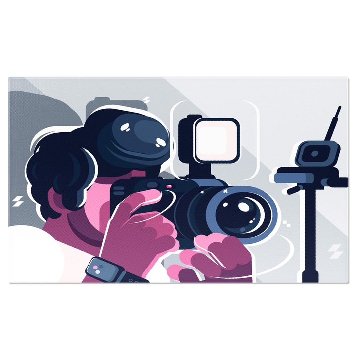 Tablou Canvas Pasiune pentru Fotografii un Barbat cu Parul Brunet si Ceas la Mana face Poze Reusite 40x25CM