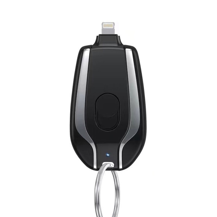 Hordozható vészhelyzeti töltő iPhone-hoz, 1200 mAh, ultrakompakt, fekete