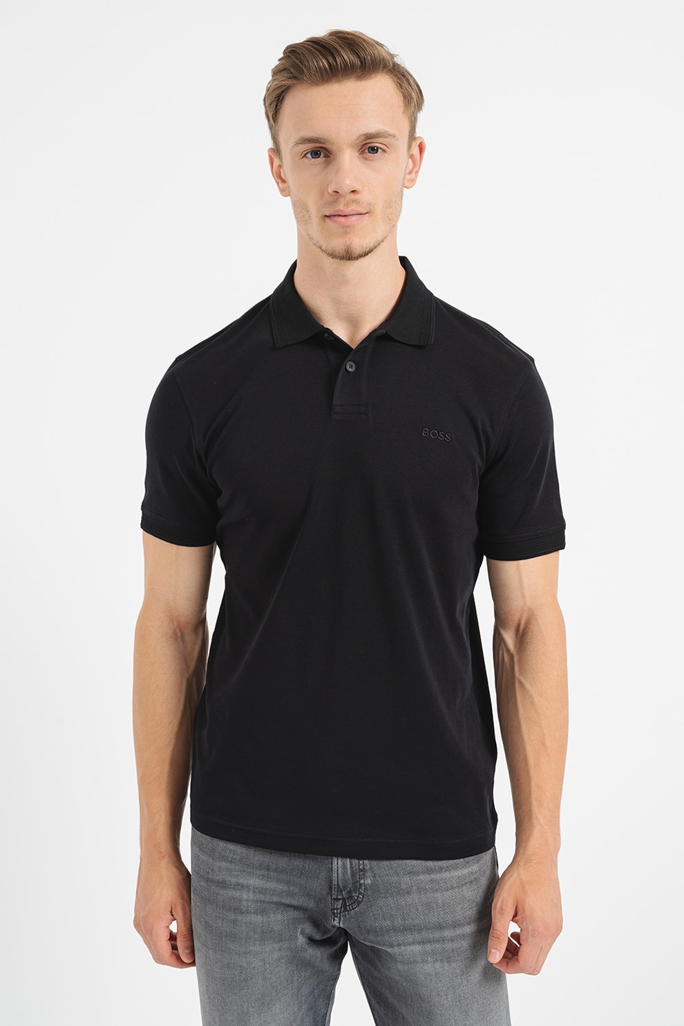 BOSS, Tricou polo regular-fit cu logo brodat, Negru, L