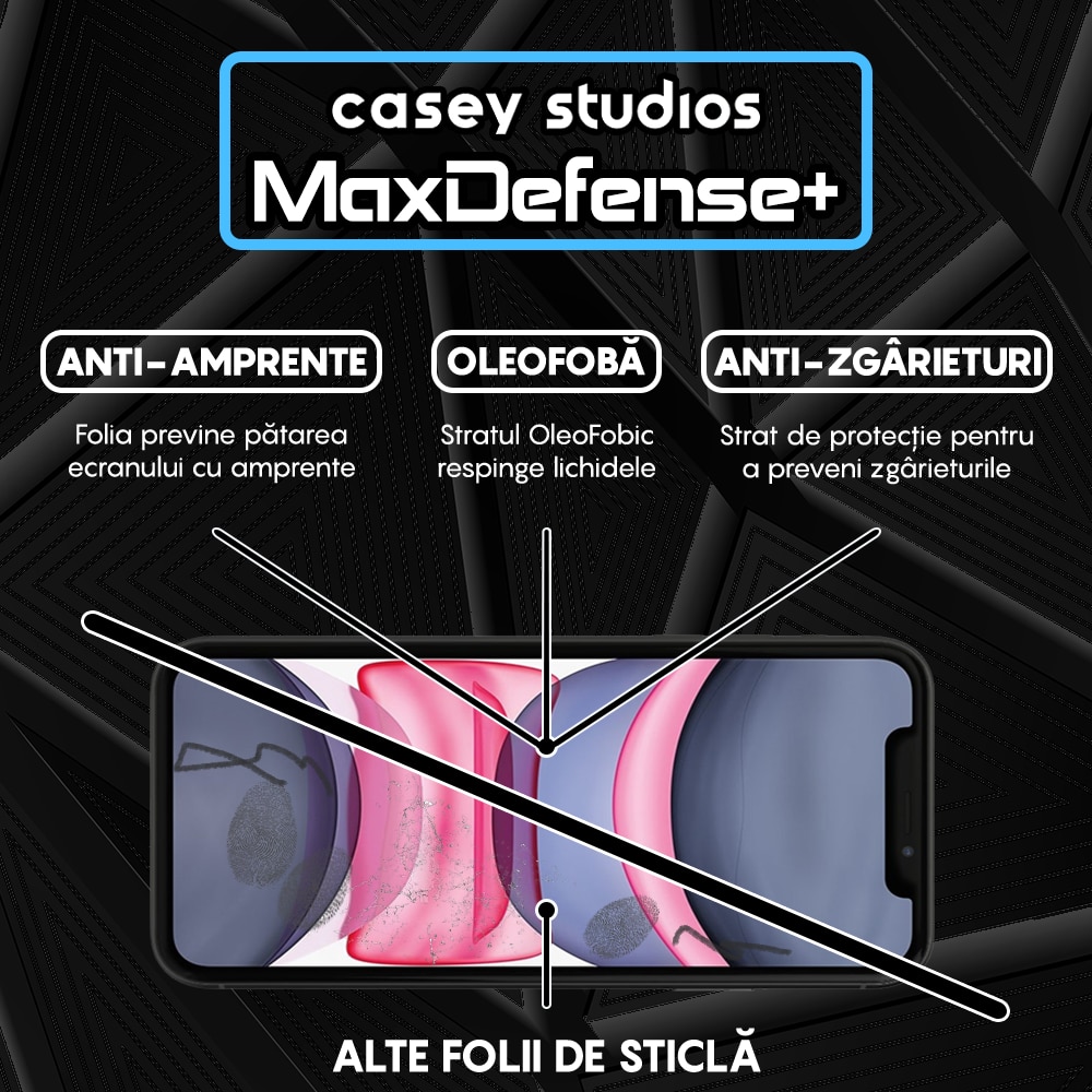 Folie Sticla Privacy CASEY STUDIOS™ compatibila cu iPhone XR / 11, MaxDefense+ Privacy, Full Cover 3D, Full Glue, Sticla Securizata, Duritate Militara, Ultra HD, Protectie Profesionala Ecran 3D, Anti Zgarieturi, Anti Socuri, Negru