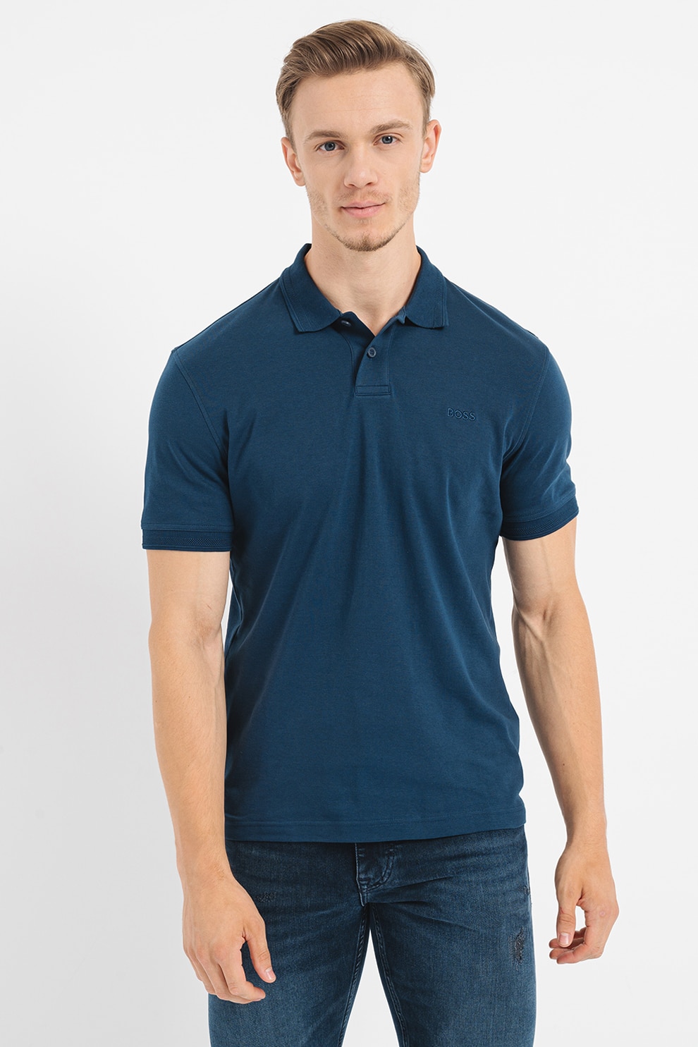 BOSS, Tricou polo regular-fit cu logo brodat, Bleumarin, XL