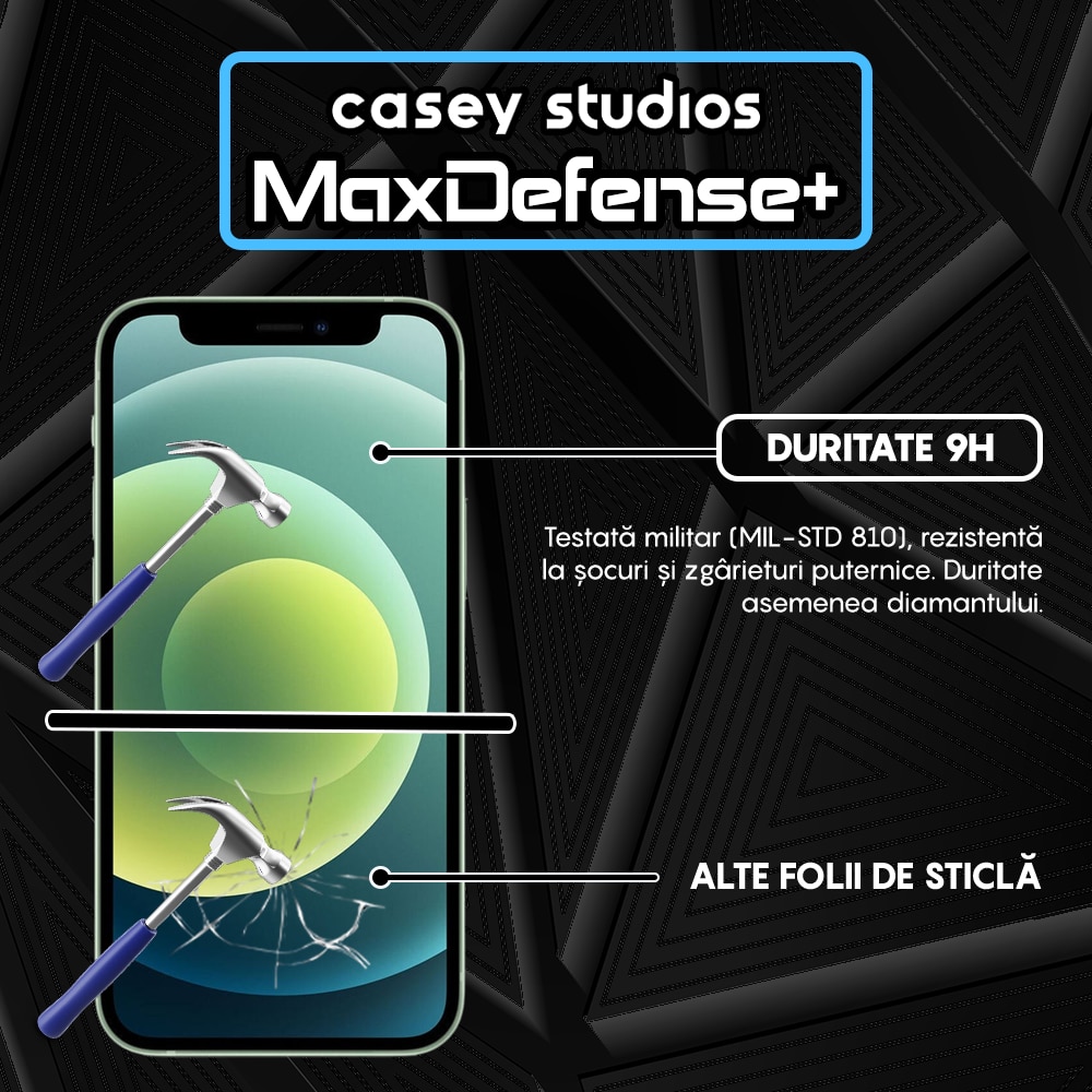 Folie Sticla CASEY STUDIOS™ compatibila cu iPhone 12 Mini, Full Cover 3D, Full Glue, Sticla Securizata, Duritate Militara, Ultra HD, Protectie Profesionala Ecran 3D, Anti Zgarieturi, Anti Socuri, Margini Negre