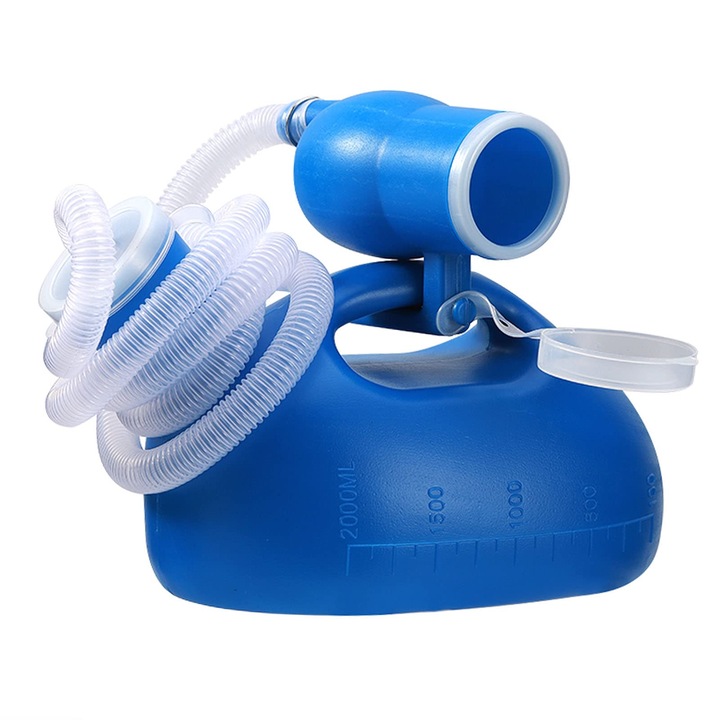 Férfi piszoár, hordozható, piszoár, vizelettartály, gyűjtőtömlővel, műanyag biztonságos és tartós tömítéssel, nagy űrtartalom, 2000 ml, könnyen használható kórházi vagy otthoni használatra, szín: kék