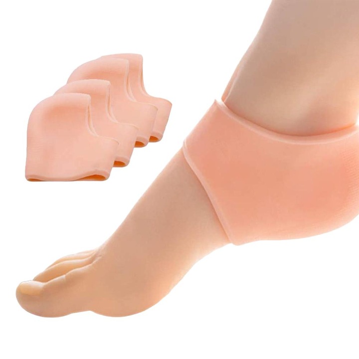 Set 2 perechi protectie calcai din silicon, respirabil, culoare piele, 9x10cm