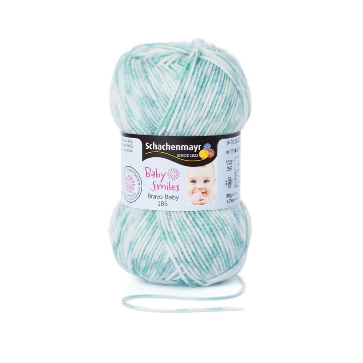 Smc Schachenmayr Baby Smiles 185, 188, vékony, horgoláshoz és kötéshez, 100% akril, mentafehér, 50g, 185m