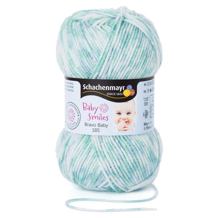 Fir Textil Smc Schachenmayr Baby Smiles 185, 188, subtire, pentru crosetat si tricotat, 100% acril, alb menta, 50g, 185m