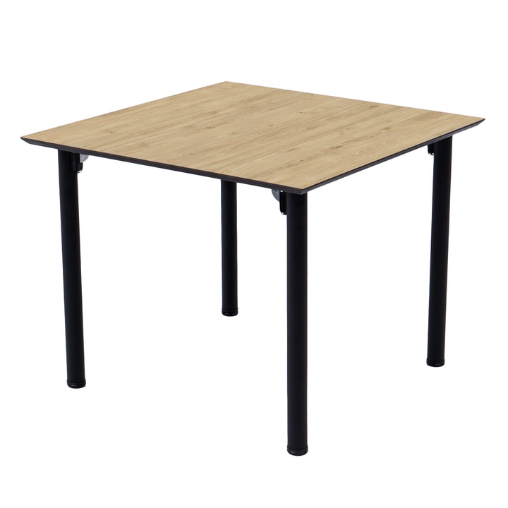 Asztal étterembe vagy konyhába, MDF-ből fekete maggal, HPL borítással, Prémium összecsukható fém lábakkal, Davos Oak Natur H3131 ST12, 90x90 cm