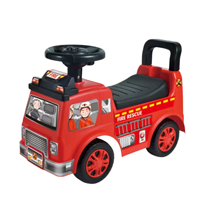 Gyerekkocsi, tűzoltók, lekerekített élek, háttámlával, kormánykerékkel és kürttel, 52,5x22,5x37 cm, +3 év, Utility One