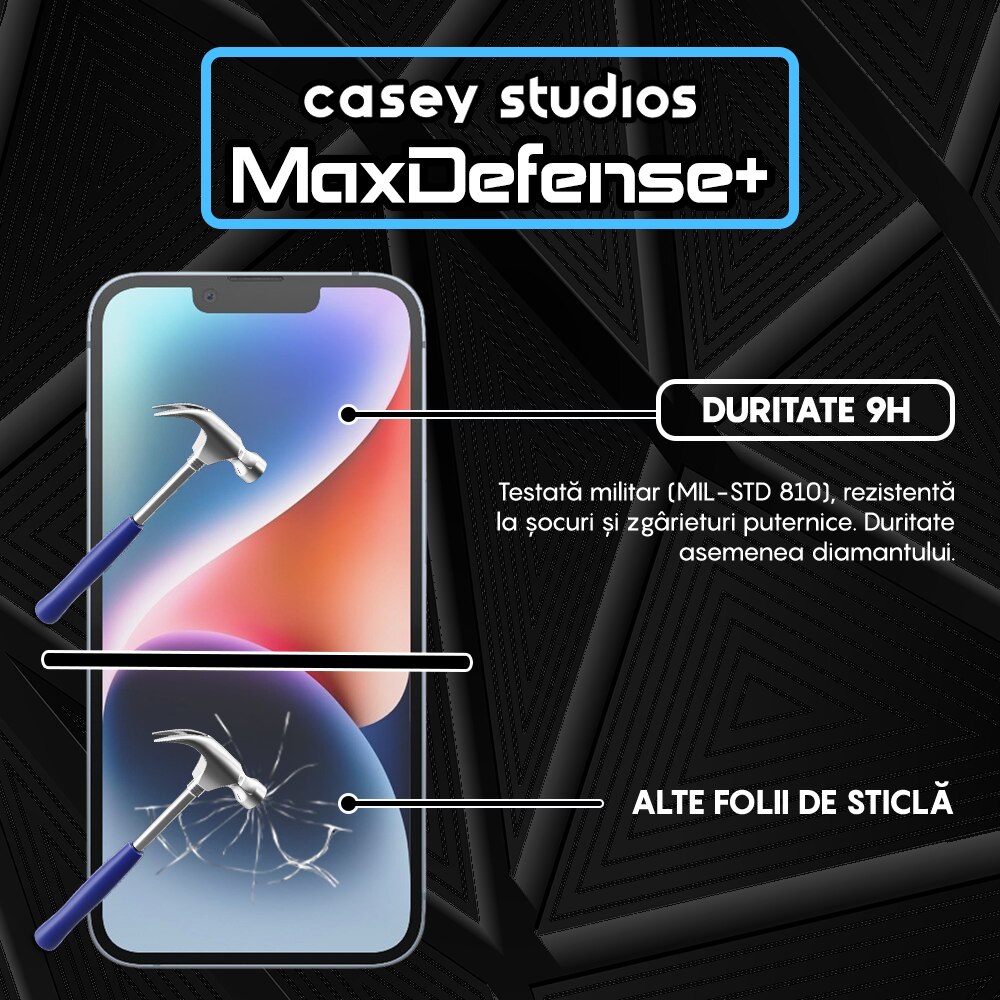 Folie Sticla Mata CASEY STUDIOS™ compatibila cu iPhone 14, MaxDefense+ Matte, Full Cover 3D, Full Glue, Sticla Securizata, Duritate Militara, Ultra HD, Protectie Profesionala Ecran 3D, Anti Zgarieturi, Anti Socuri, Negru