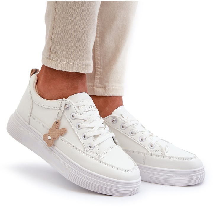 Дамски маратонки, Екологична кожа, Бял, Бял