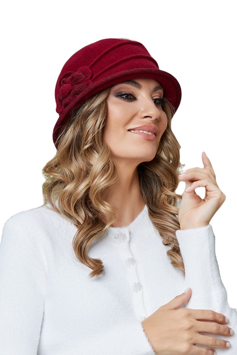 Caciula de dama stil palarie Ralenne Narcisa, 100% Lana merinos, Bordo