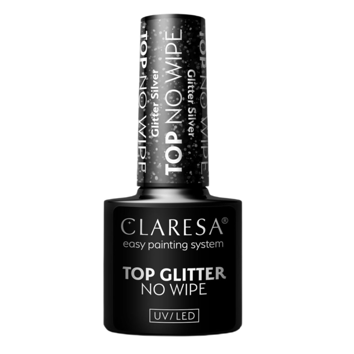 Top pentru unghii Claresa GLITTER SILVER No Wipe, efect sclipitor, transparent cu argintiu, 5g