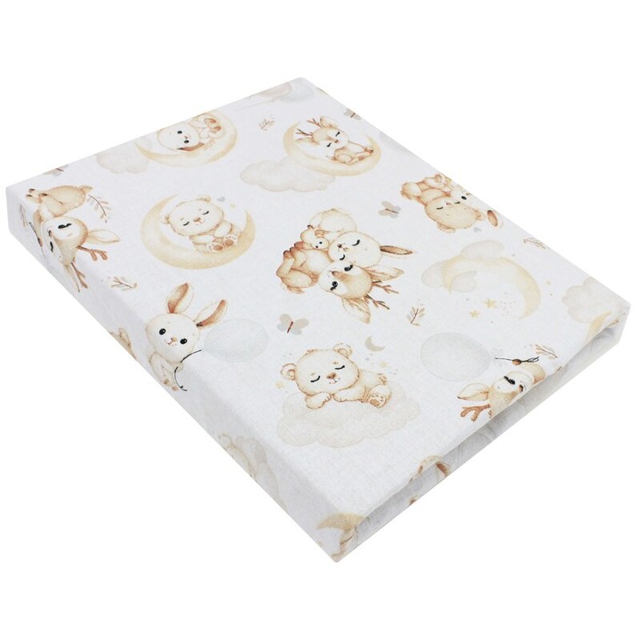Cearceaf Prichindel, bumbac, Caprioara bambi si prietenii, alb, 120x60 cm