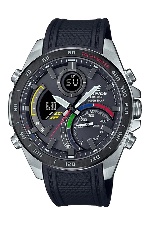 Casio, Часовник с хронограф и силиконова каишка, Черен