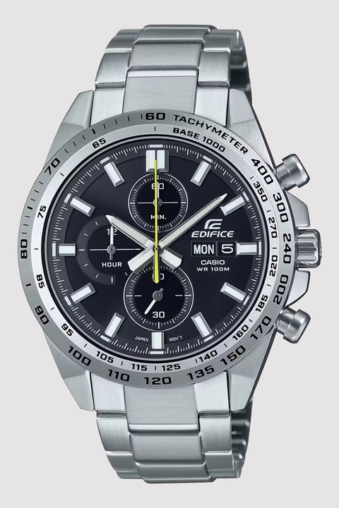 Casio, Овален часовник от неръждаема стомана с хронограф, Сребърен