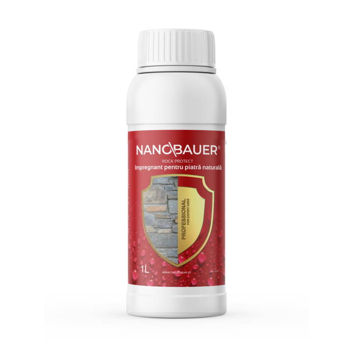 Impregnant Universal NANOBAUER ROCK 1L pentru suprafete poroase din piatra naturala – protejeaza fara a modifica aspectul, ideal pentru calcar, gresie, fatade, pardoseli, seminee si alte suprafete