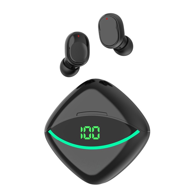 AZERON Premium vezeték nélküli fülhallgató, Bluetooth 5.3 csatlakozási lehetőség, HD Clarity mikrofon, zajszűrés játékhoz és sportoláshoz, LED kijelző, 45 órás akkumulátor-élettartam, érintésvezérlés, mikrofon, gyorstöltés, vízálló, fekete